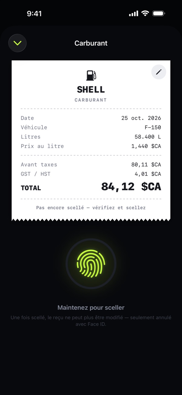 Scellez vos reçus. Aucune modif par erreur.