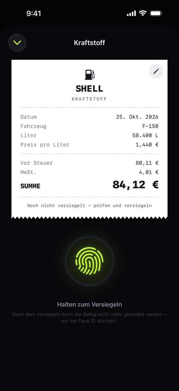 Belege versiegeln. Keine versehentlichen Änderungen.