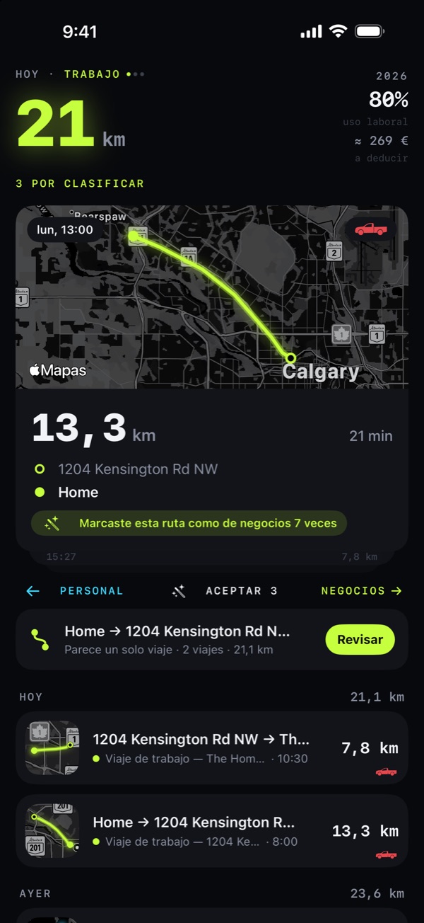 Kilómetros que se registran solos
