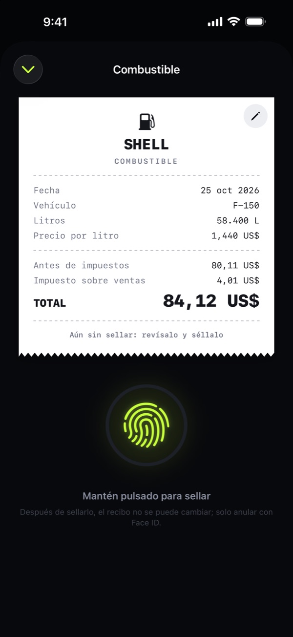 Sella tus recibos. Sin cambios por error.